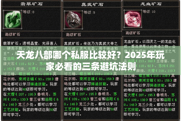 天龙八部哪个私服比较好？2025年玩家必看的三条避坑法则