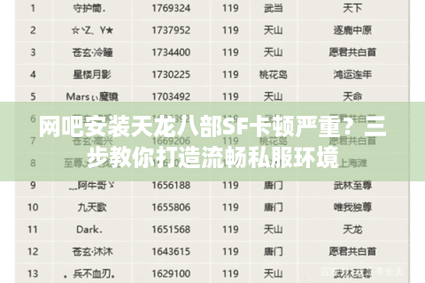 网吧安装天龙八部SF卡顿严重？三步教你打造流畅私服环境