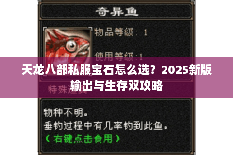 天龙八部私服宝石怎么选？2025新版输出与生存双攻略