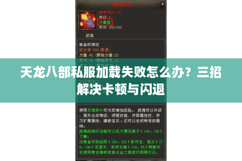 天龙八部私服加载失败怎么办？三招解决卡顿与闪退