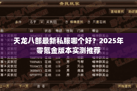 天龙八部最新私服哪个好？2025年零氪金版本实测推荐