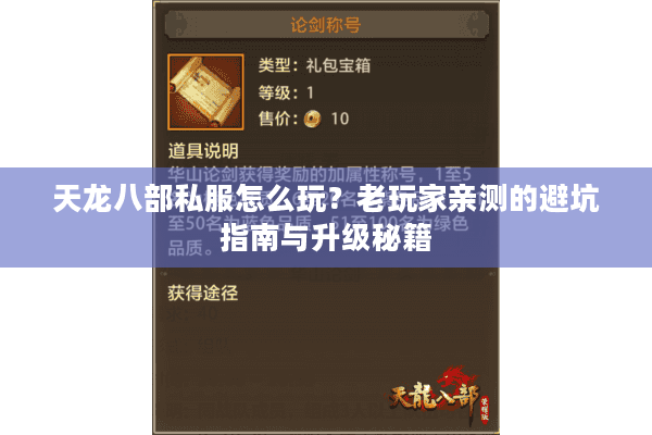 天龙八部私服怎么玩？老玩家亲测的避坑指南与升级秘籍