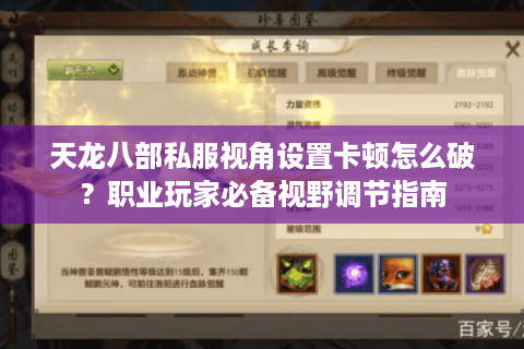 天龙八部私服视角设置卡顿怎么破？职业玩家必备视野调节指南