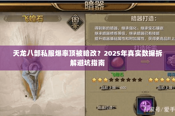 天龙八部私服爆率顶被暗改？2025年真实数据拆解避坑指南