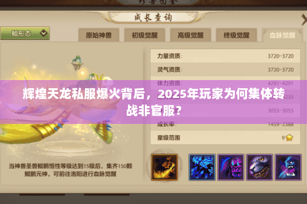 辉煌天龙私服爆火背后，2025年玩家为何集体转战非官服？