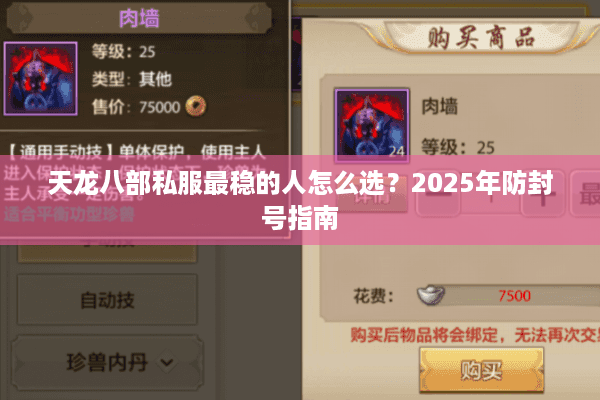 天龙八部私服最稳的人怎么选？2025年防封号指南