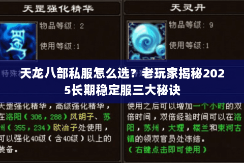 天龙八部私服怎么选？老玩家揭秘2025长期稳定服三大秘诀