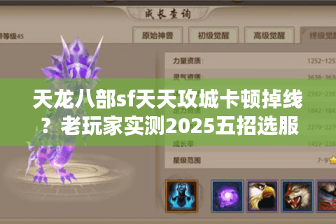 天龙八部sf天天攻城卡顿掉线？老玩家实测2025五招选服秘诀