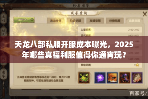 天龙八部私服开服成本曝光，2025年哪些真福利服值得你通宵玩？
