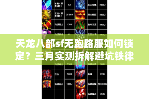 天龙八部sf无跑路服如何锁定？三月实测拆解避坑铁律