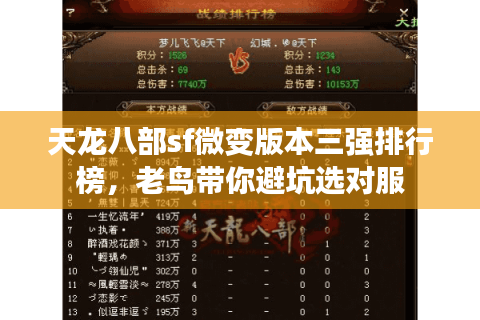天龙八部sf微变版本三强排行榜，老鸟带你避坑选对服