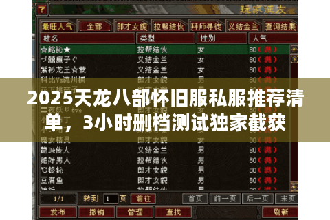 2025天龙八部怀旧服私服推荐清单，3小时删档测试独家截获