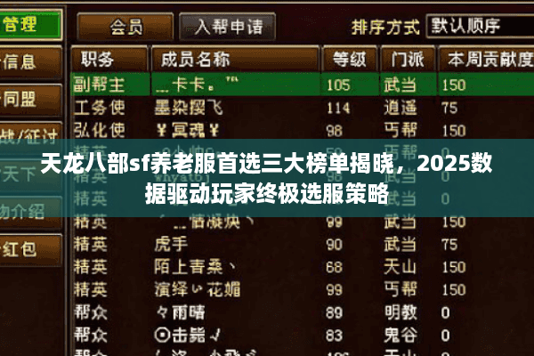 天龙八部sf养老服首选三大榜单揭晓，2025数据驱动玩家终极选服策略
