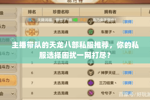 主播带队的天龙八部私服推荐，你的私服选择困扰一网打尽？