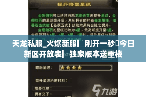 天龙私服_火爆新服▎刚开一秒◁今日新区开放表▎独家版本送重楼