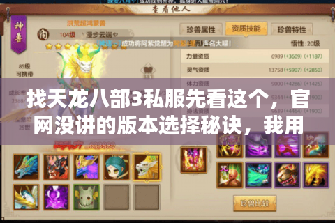 找天龙八部3私服先看这个，官网没讲的版本选择秘诀，我用5个号试出来了