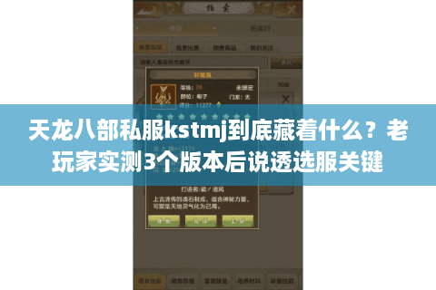 天龙八部私服kstmj到底藏着什么？老玩家实测3个版本后说透选服关键