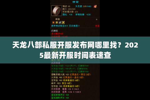 天龙八部私服开服发布网哪里找？2025最新开服时间表速查