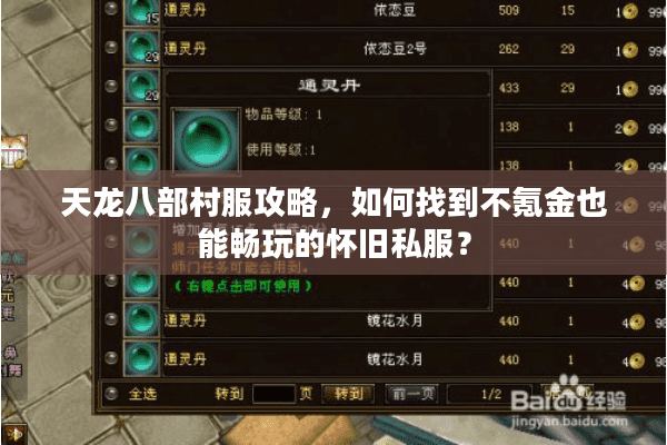 天龙八部村服攻略，如何找到不氪金也能畅玩的怀旧私服？