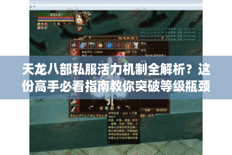 天龙八部私服活力机制全解析？这份高手必看指南教你突破等级瓶颈