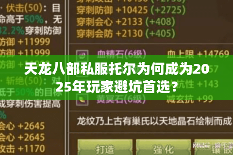 天龙八部私服托尔为何成为2025年玩家避坑首选？