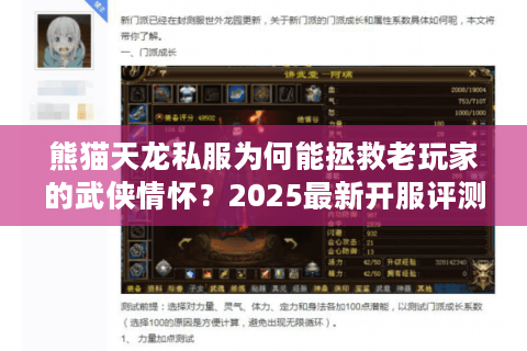熊猫天龙私服为何能拯救老玩家的武侠情怀？2025最新开服评测