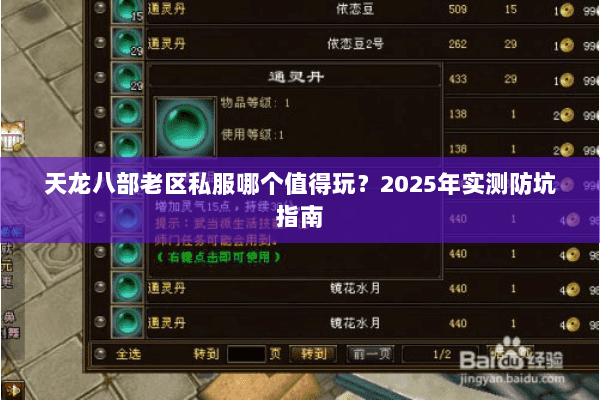 天龙八部老区私服哪个值得玩？2025年实测防坑指南