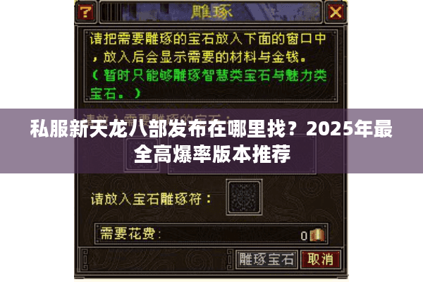 私服新天龙八部发布在哪里找？2025年最全高爆率版本推荐