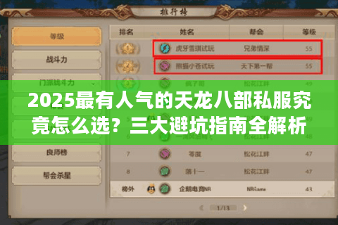 2025最有人气的天龙八部私服究竟怎么选？三大避坑指南全解析