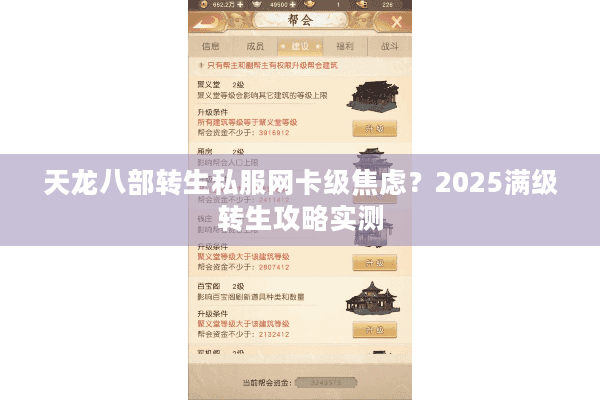 天龙八部转生私服网卡级焦虑？2025满级转生攻略实测