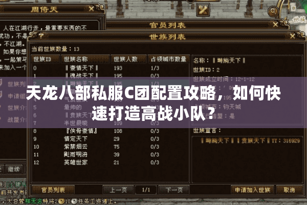 天龙八部私服C团配置攻略，如何快速打造高战小队？