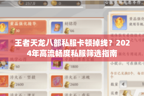 王者天龙八部私服卡顿掉线？2024年高流畅度私服筛选指南