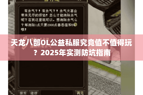 天龙八部OL公益私服究竟值不值得玩？2025年实测防坑指南