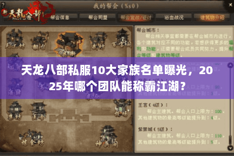 天龙八部私服10大家族名单曝光，2025年哪个团队能称霸江湖？